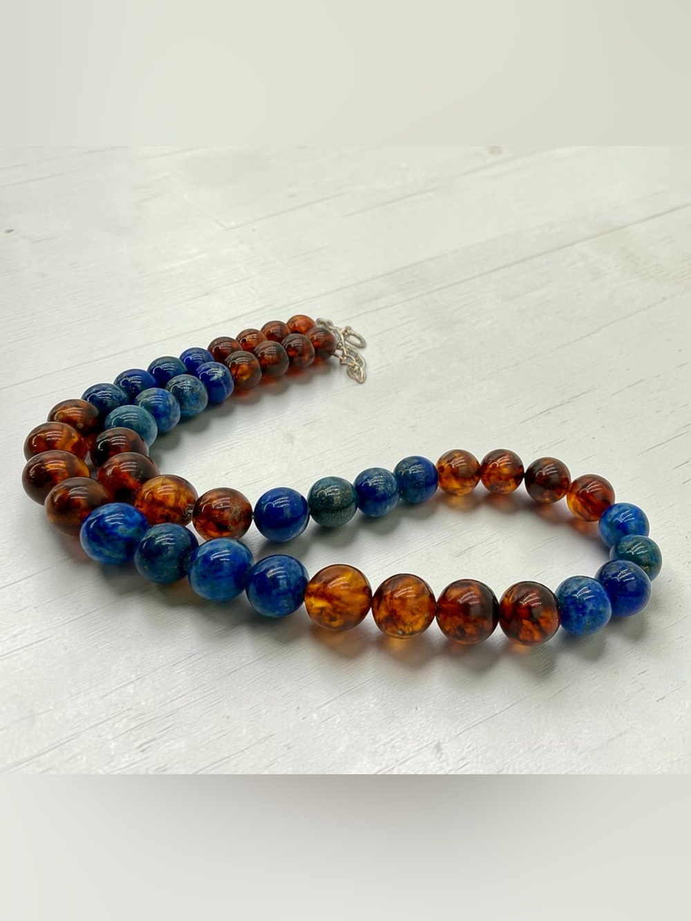Jay King DTR Lapis Amber Bead Necklace Sterling 18-20” Adjustable Southwest Boho - Picture 11 of 17